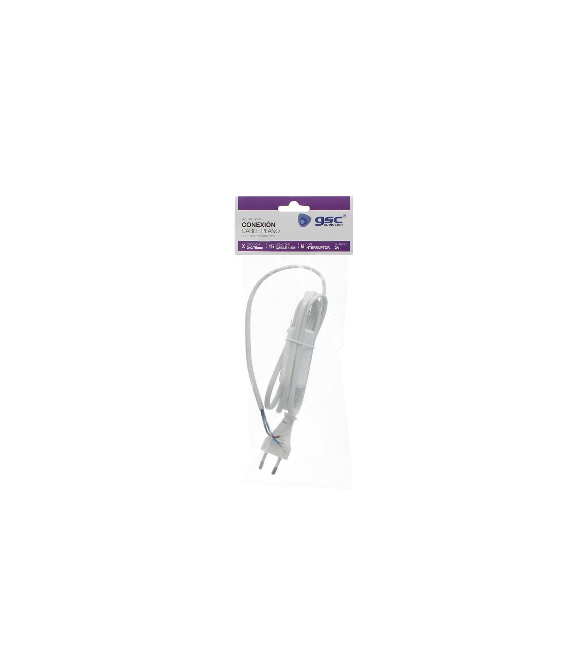 Cable Conexión plano + Interruptor (2x0.75mm) 1.5m Blanco