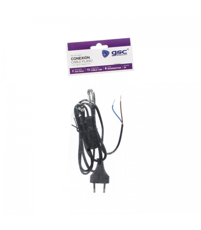Cable Conexión plano + Interruptor (2x0.75mm) 1.5m Negro