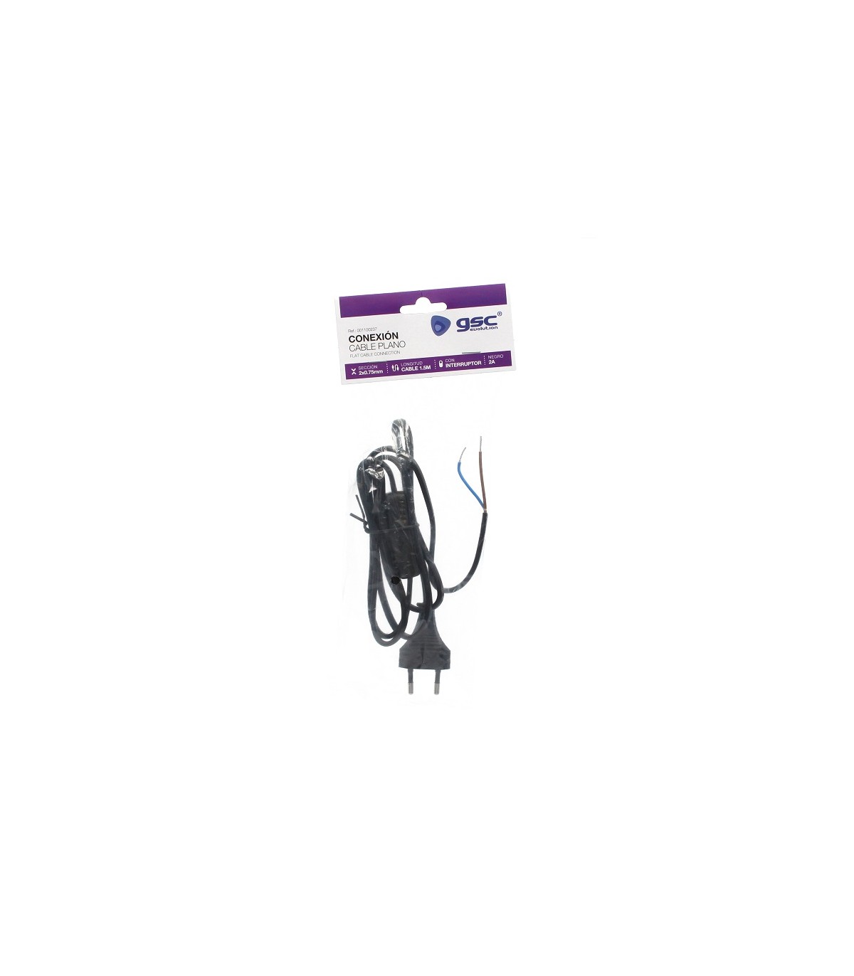 Cable Conexión plano + Interruptor (2x0.75mm) 1.5m Negro