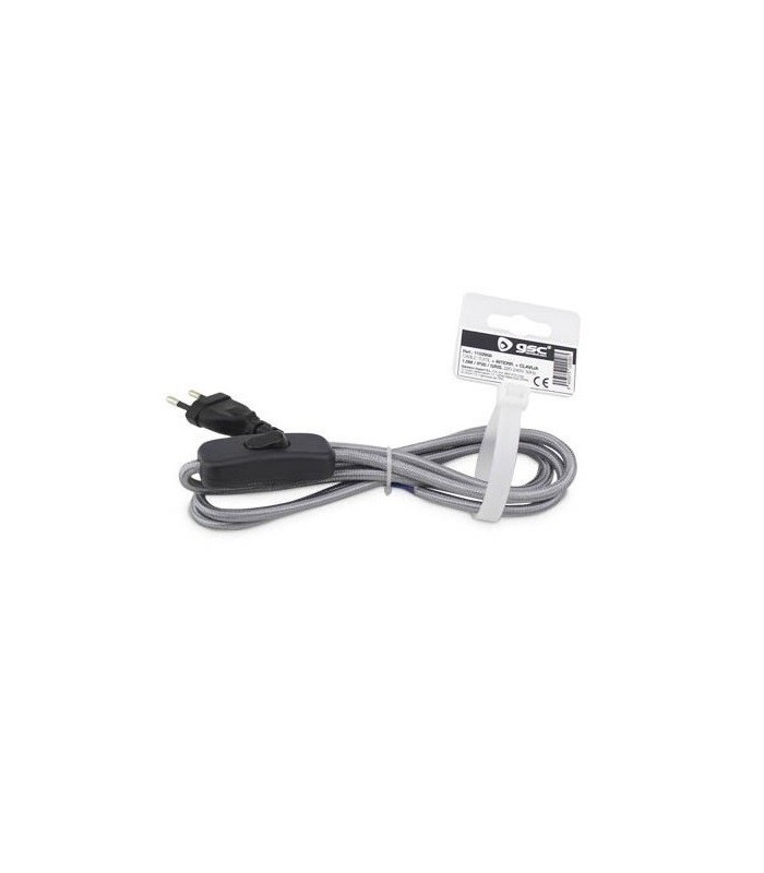 Cable Textil 1.5M (2x0.75mm) Clavija+Interruptor Gris