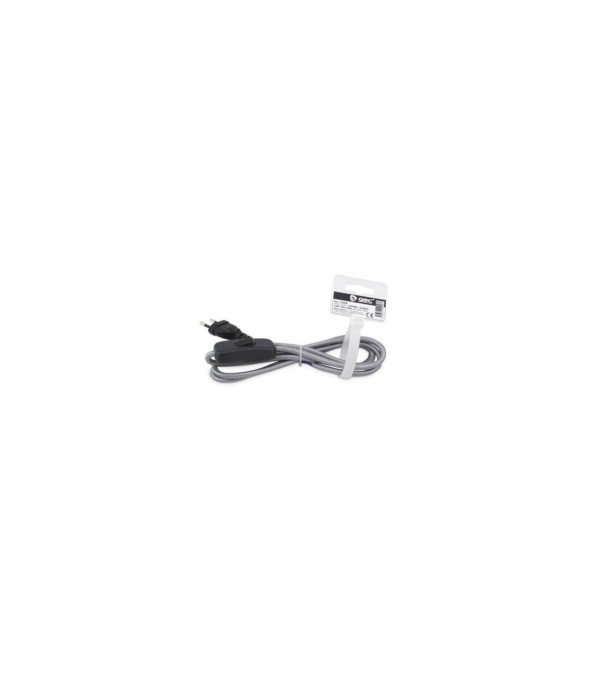 Cable Textil 1.5M (2x0.75mm) Clavija+Interruptor Gris
