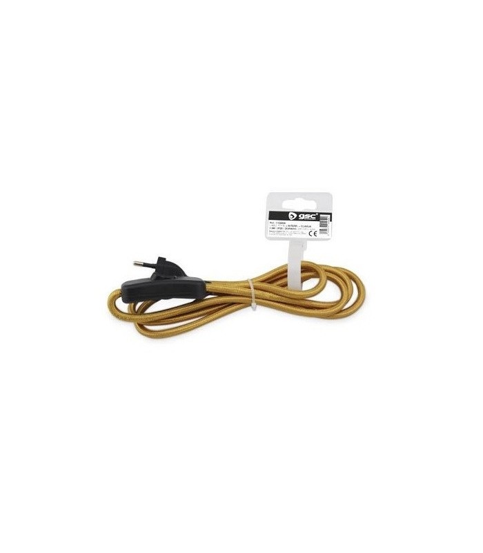 Cable Textil 1.5M (2x0.75mm) Clavija+Interruptor Dorado