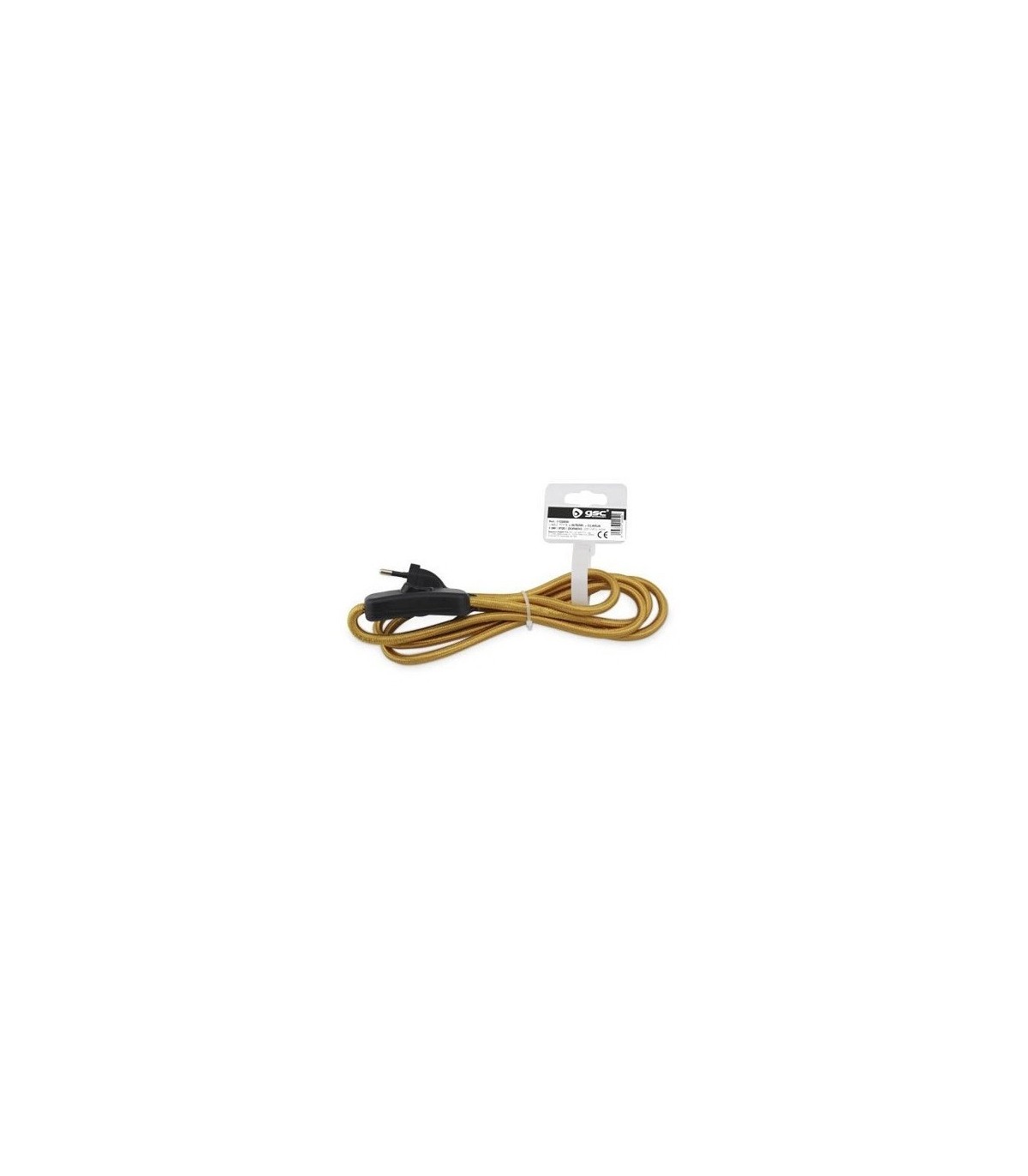 Cable Textil 1.5M (2x0.75mm) Clavija+Interruptor Dorado