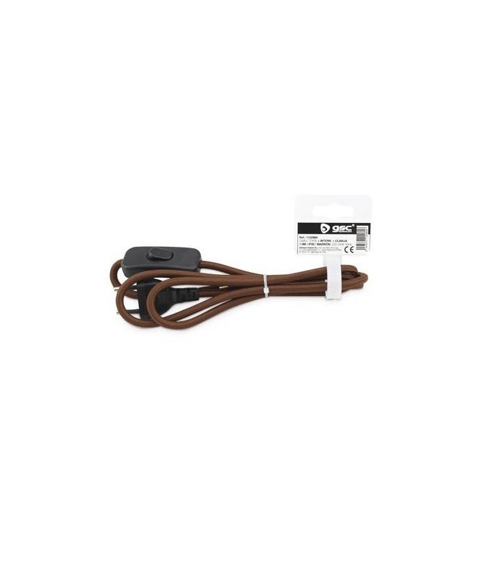 Cable Textil 1.5M (2x0.75mm) Clavija+Interruptor Marrón