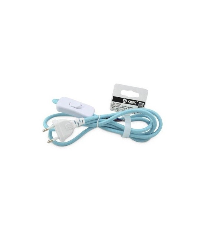 Cable Textil 1.5M (2x0.75mm) Clavija+Interruptor Turquesa