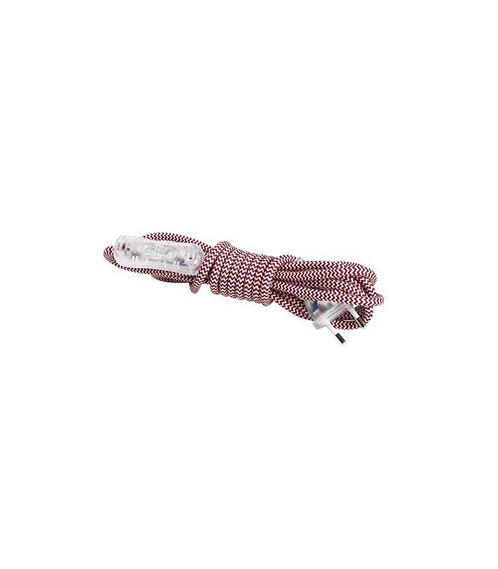 Cable Textil 1.5M (2x0.75mm) Clavija+Interruptor Rojo/Blanco