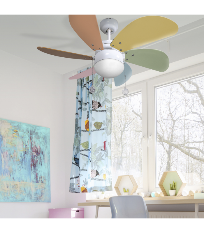 Ventilador Blanco Delfín 6 Aspas C. Pastel 1xE27 3 Veloc.