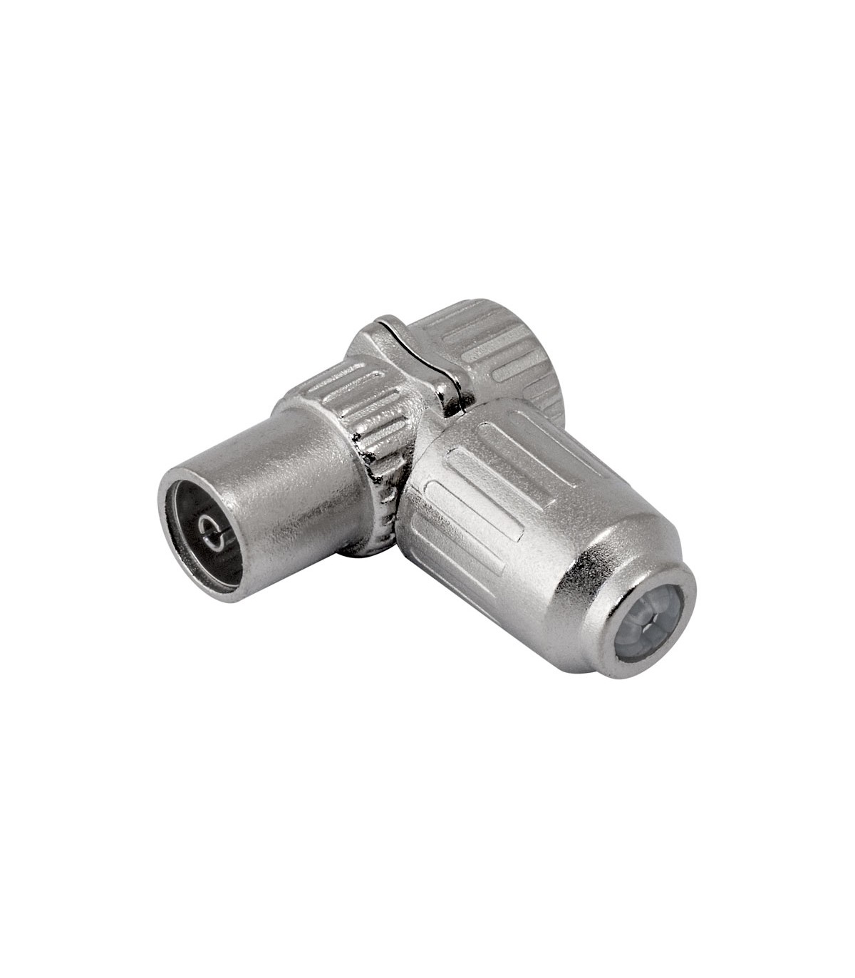 Conector Hembra TV Acodado Metálico 9.5mm