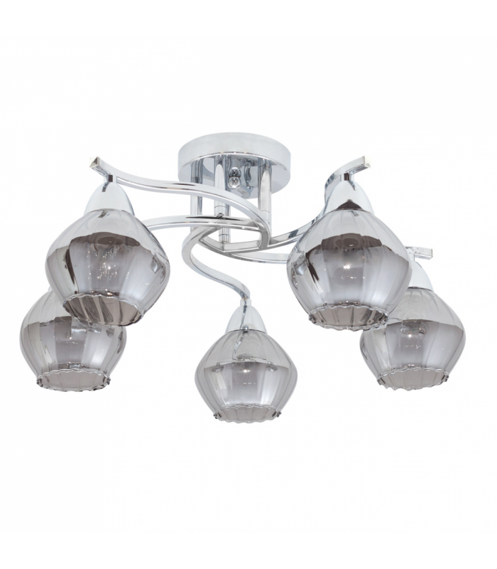 Lámpara De Techo Smoky 5xE14 Cromo Tulipa Cristal