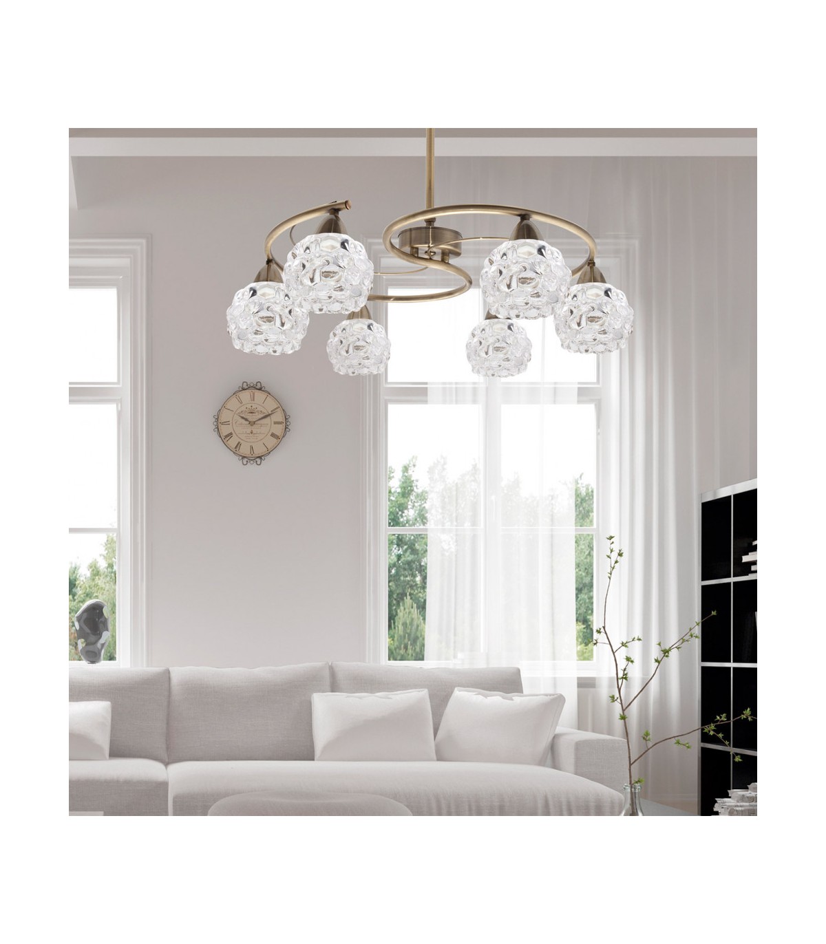 Lámpara De Techo Glass 6xE14 Cuero Tulipa Cristal