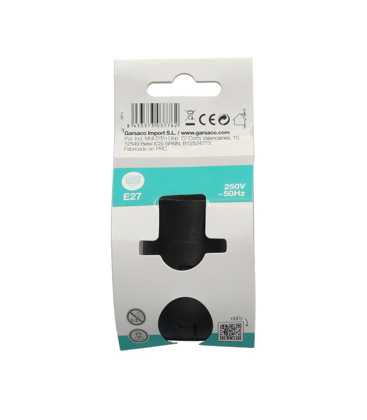 Portalámpara E27 Termoplástico Liso Negro