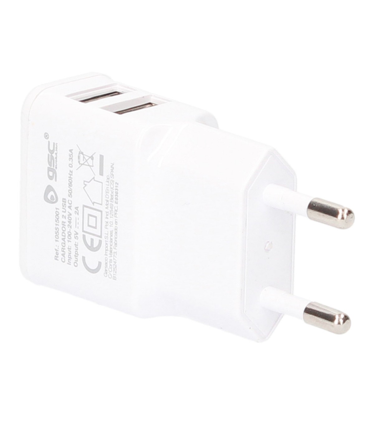 Cargador 230V A 2 USB Tipo A 5V/2A 10W