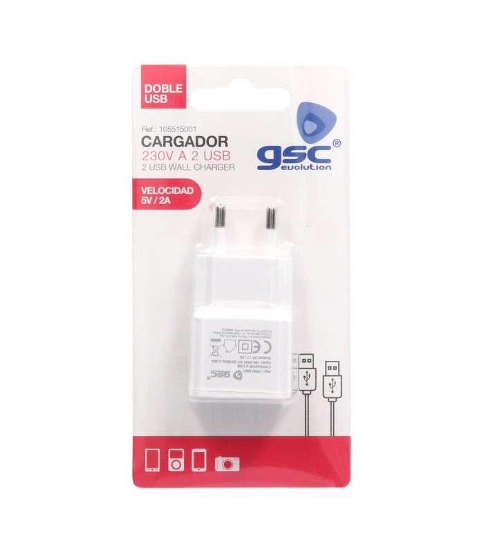 Cargador 230V A 2 USB Tipo A 5V/2A 10W