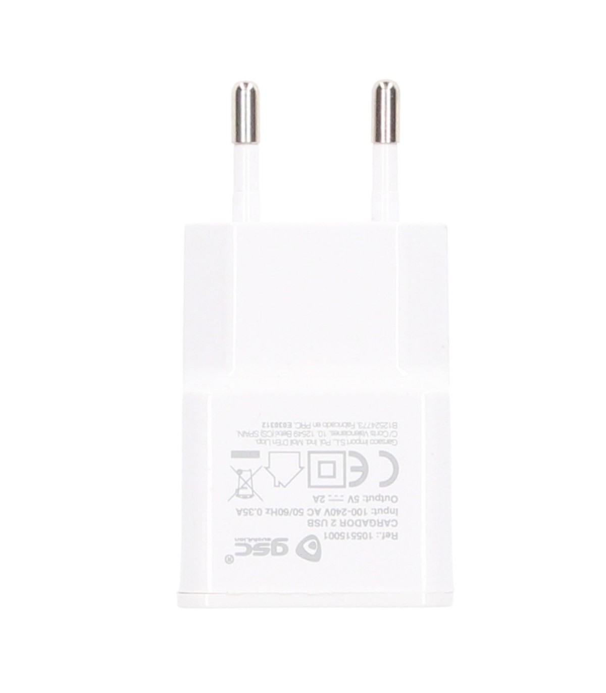 Cargador 230V A 2 USB Tipo A 5V/2A 10W