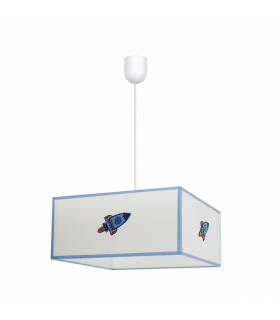 Lámpara Colgante Infantil Cohete 1xE27 Blanco / Azul Regulable