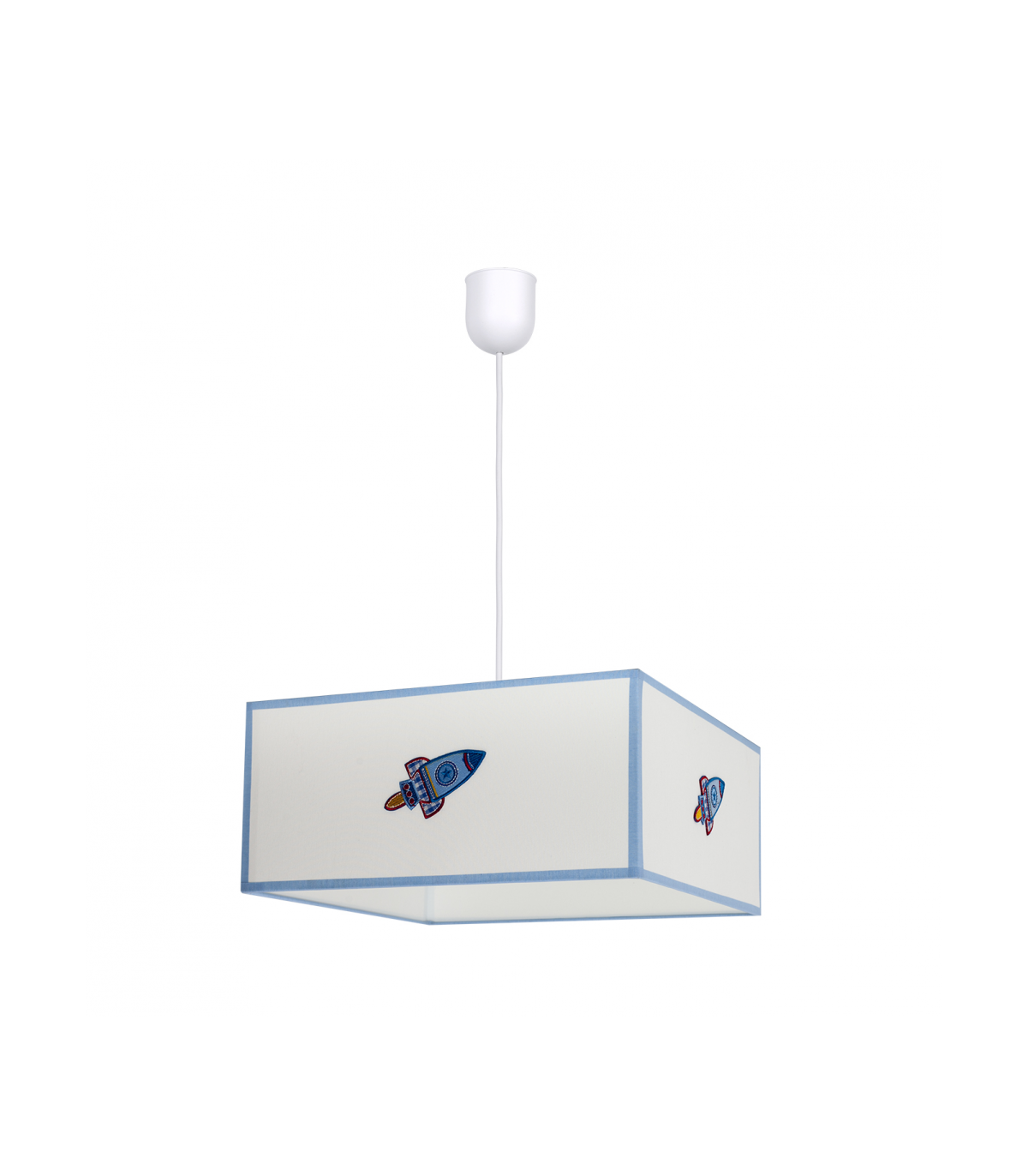 Lámpara Colgante Infantil Cohete 1xE27 Blanco / Azul Regulable