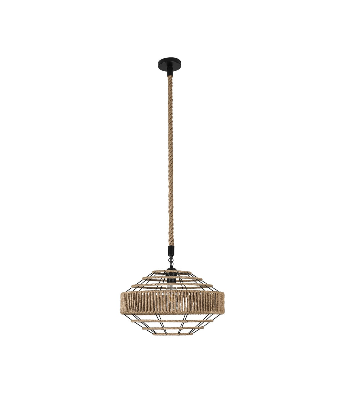 Lámpara colgante Yute 1xE27 Ovni Negro / Natural Regulable