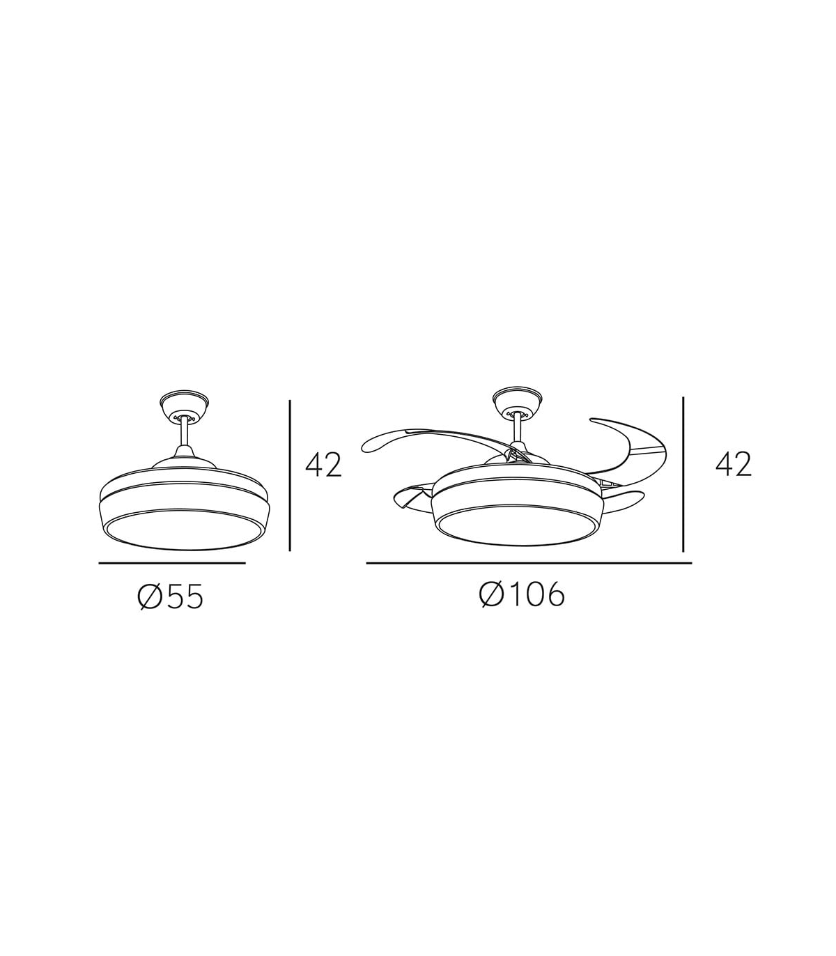 Ventilador Led Zonda 4 aspas 36W 3600Lm CCT Níquel / Haya
