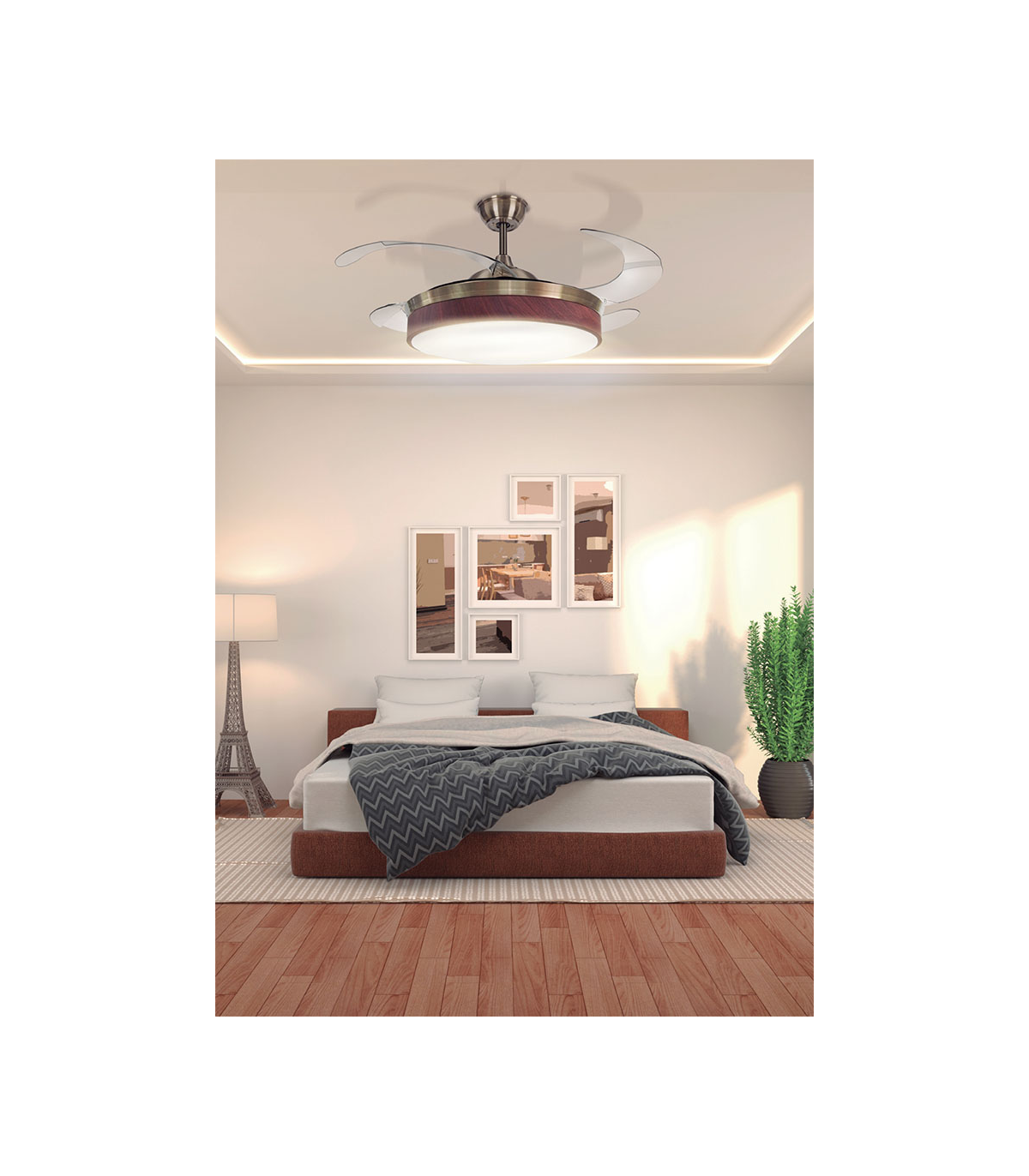 Ventilador Led Zonda 4 aspas 36W 3600Lm CCT Níquel / Haya