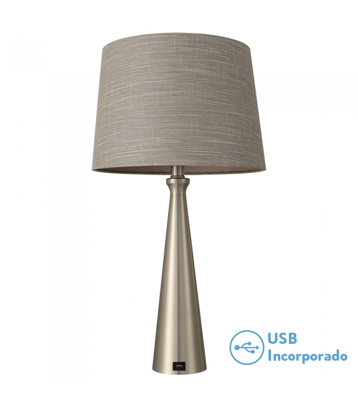 Lámpara de Mesa Pearl 1xE27 Níquel USB