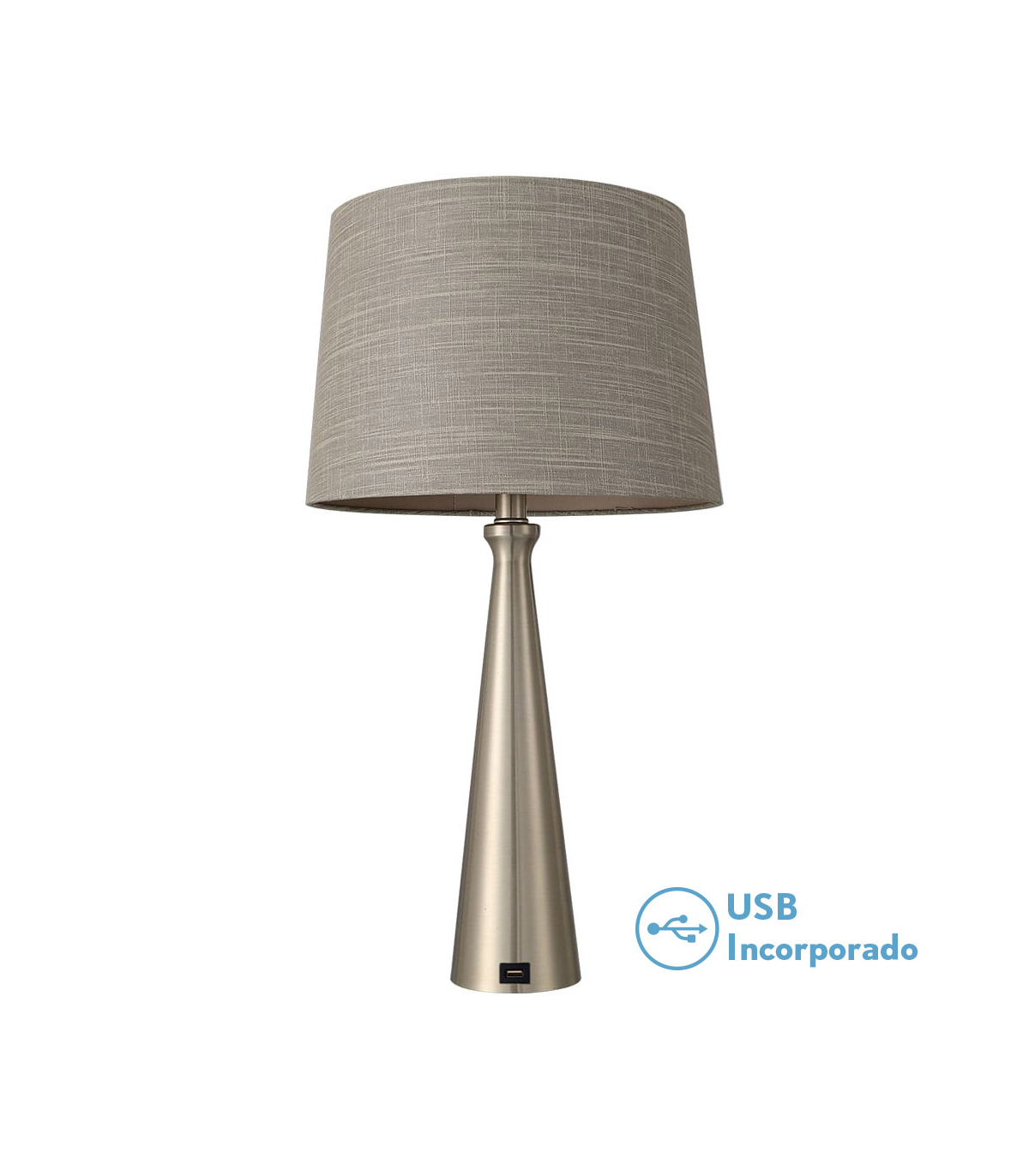 Lámpara de Mesa Pearl 1xE27 Níquel USB
