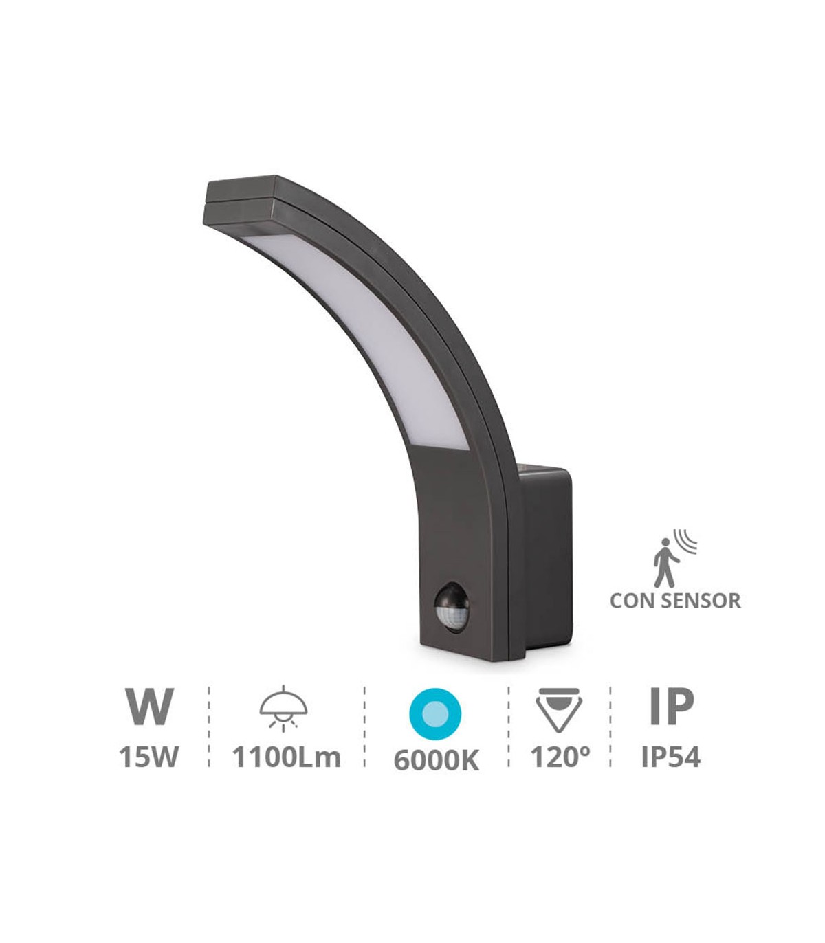 Aplique Exterior Havasu 15W IP54 Blanco / Negro Con Sensor
