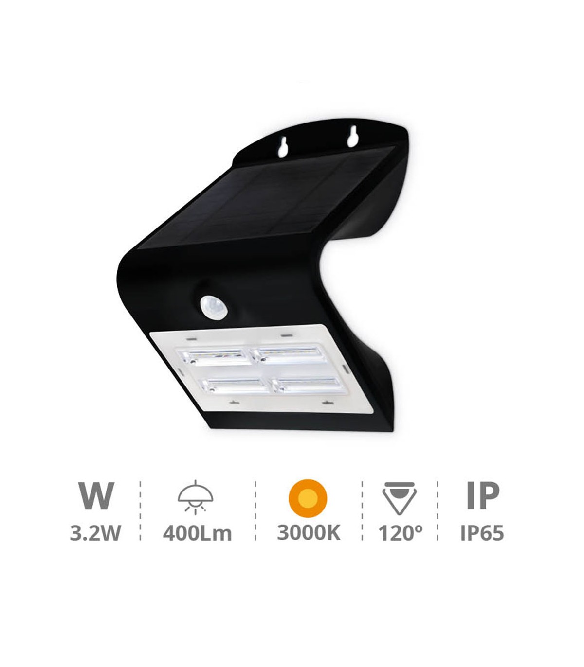 Aplique Solar con Sensor 3.2W 400Lm