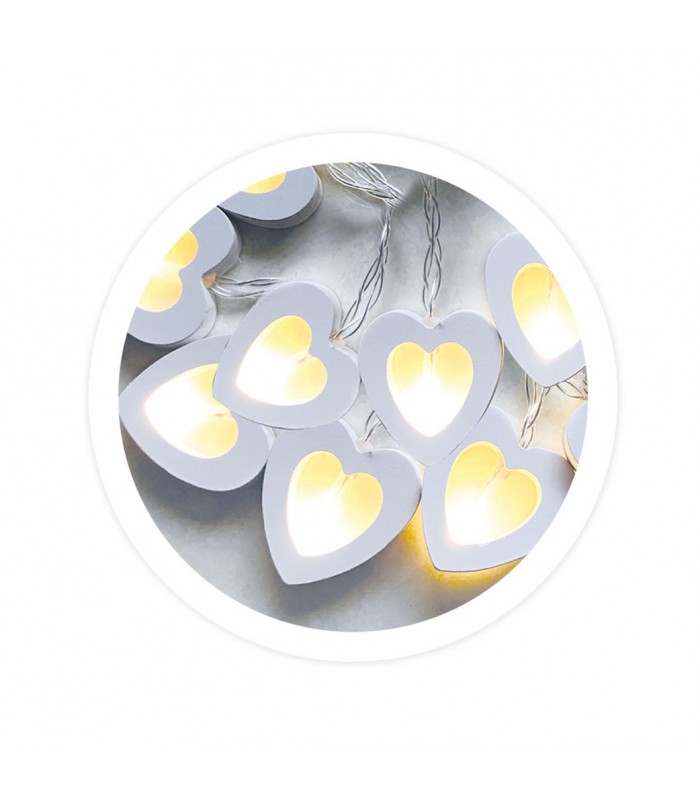 Guirnalda Led Corazones de Madera 195cm 2xAA 3000K