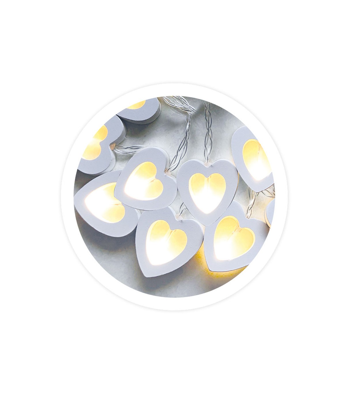 Guirnalda Led Corazones de Madera 195cm 2xAA 3000K