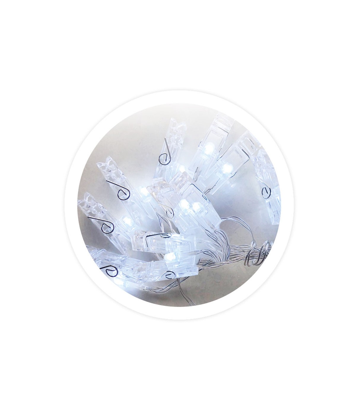 Guirnalda Led Pinzas Transparentes 195cm 2xAA 6000-10000K