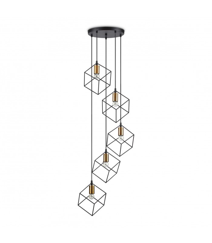 Lámpara Colgante Ice 60W 5xE27 Negro / Oro