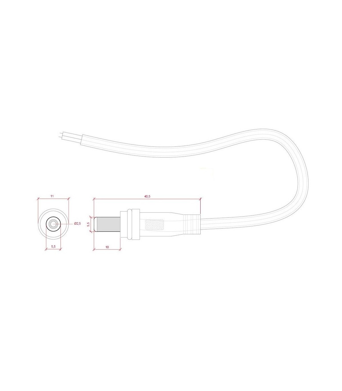 Conector para tiras LED DC macho.