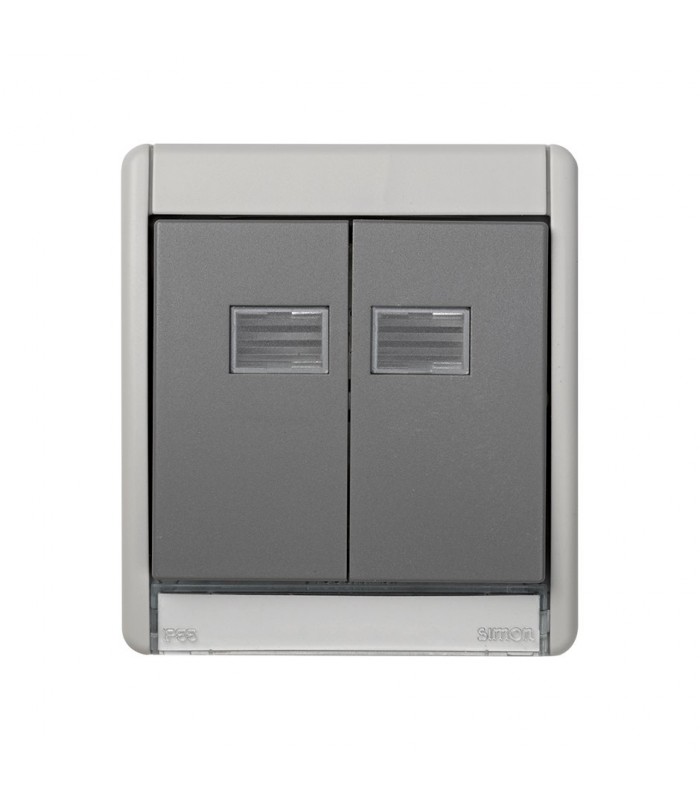Marco Con Tecla Doble Individual Gris IP55 Simon 44 Aqua
