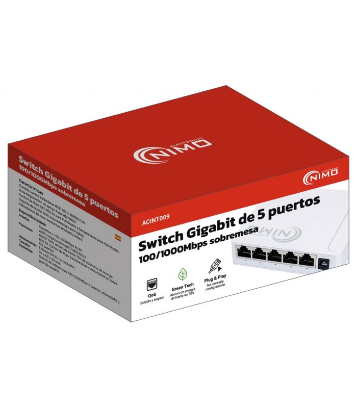 Switch 5 Puertos RJ45 100 / 1000 Mbps Nimo