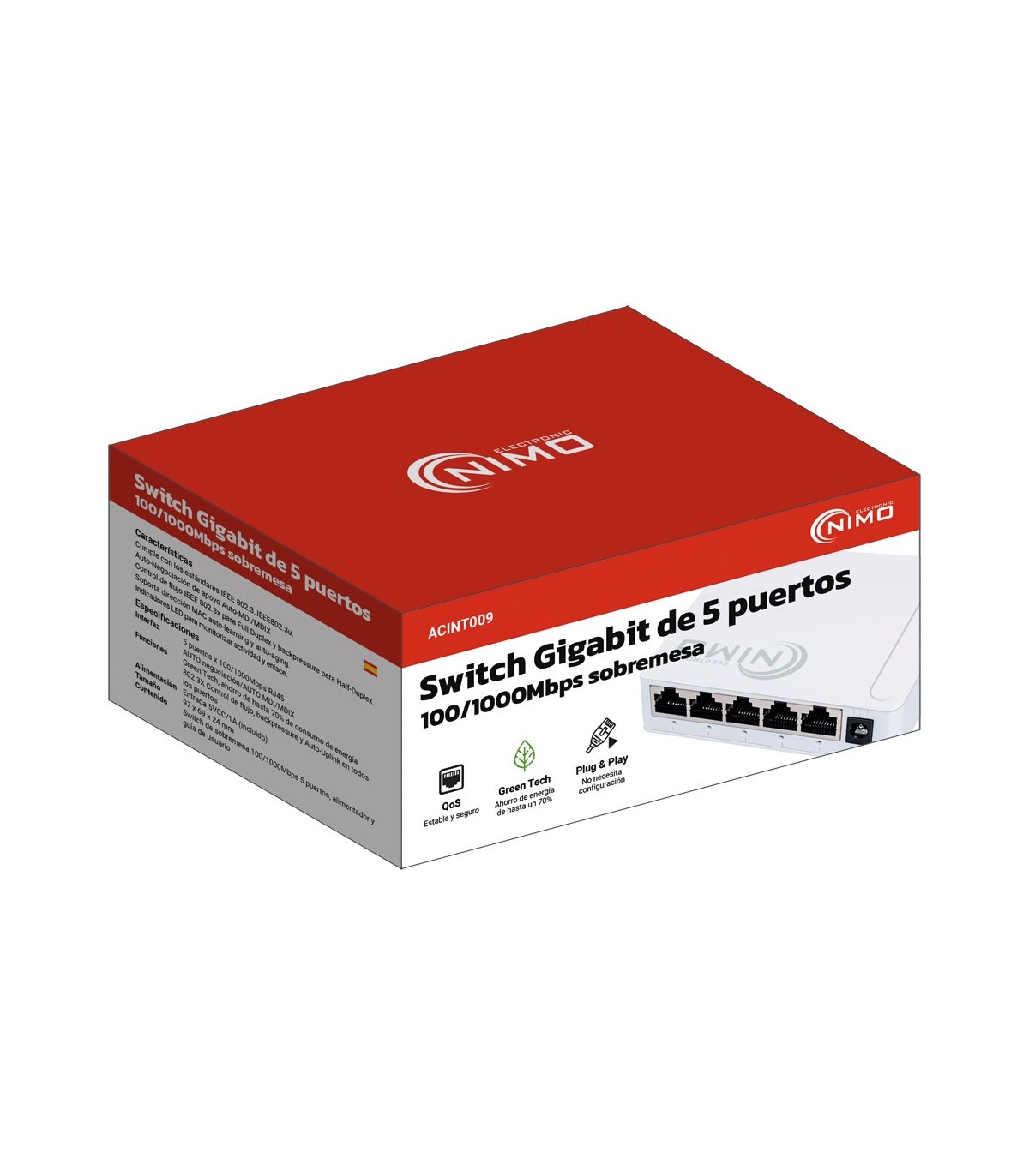 Switch 5 Puertos RJ45 100 / 1000 Mbps Nimo