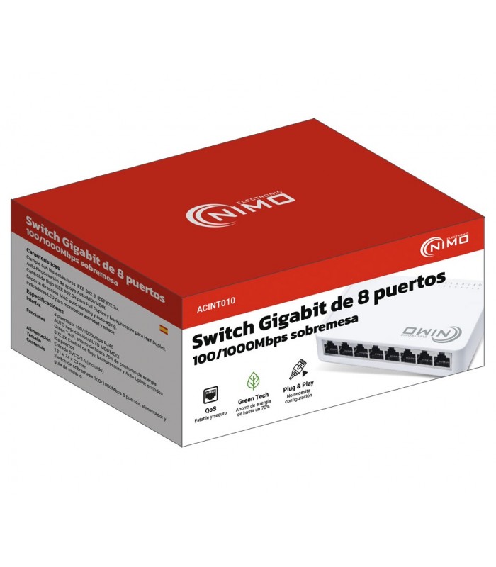 Switch 8 Puertos RJ45 100 / 1000 Mbps Nimo