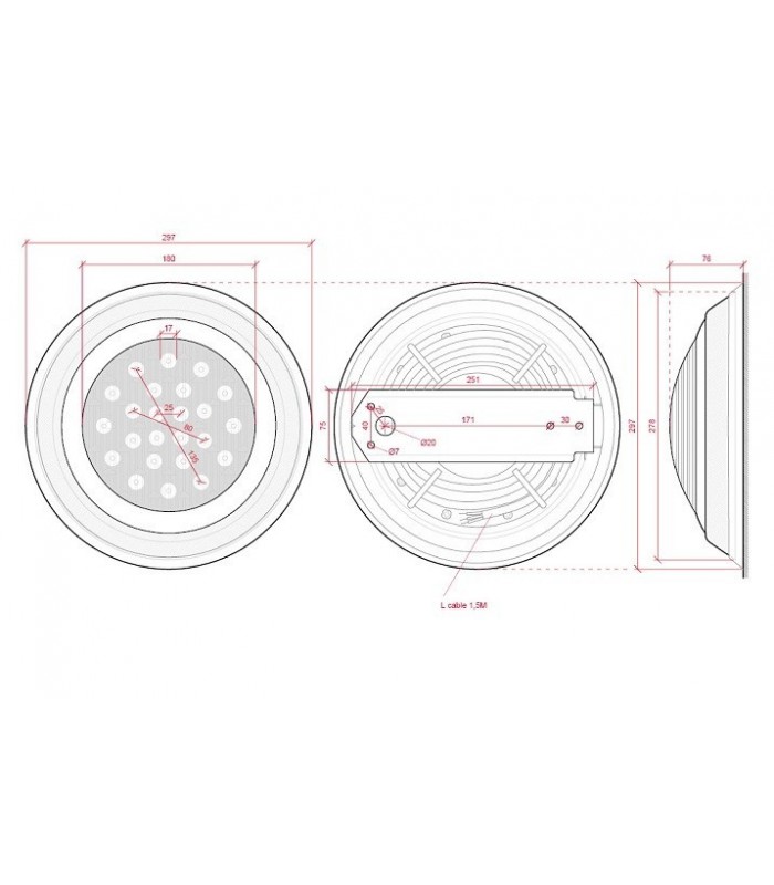 Foco LED Piscina Superf. 24W 1.920Lm Ø300mm 4500K IP68