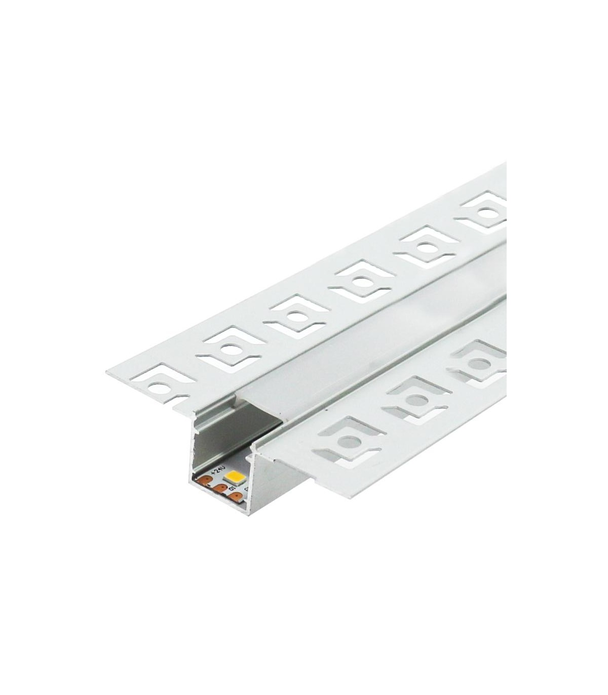 Perfil Aluminio Nisen Empotrable + Tapas + Difusor 2 Metros