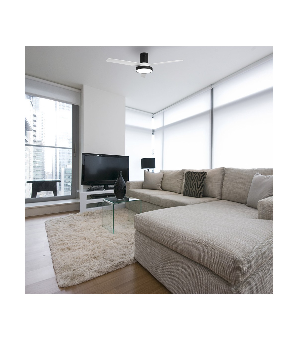 Ventilador de techo Pax Negro DC 40W 3200Lm 3 Aspas Blanco CCT