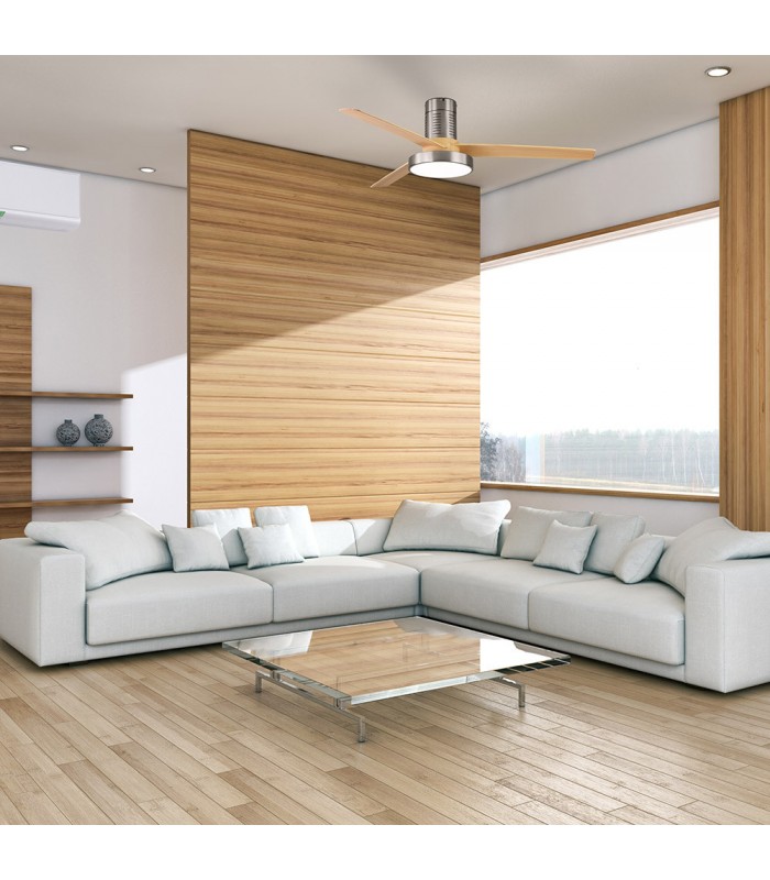 Ventilador de techo Pax Níquel DC 40W 3200Lm 3 Aspas Haya CCT