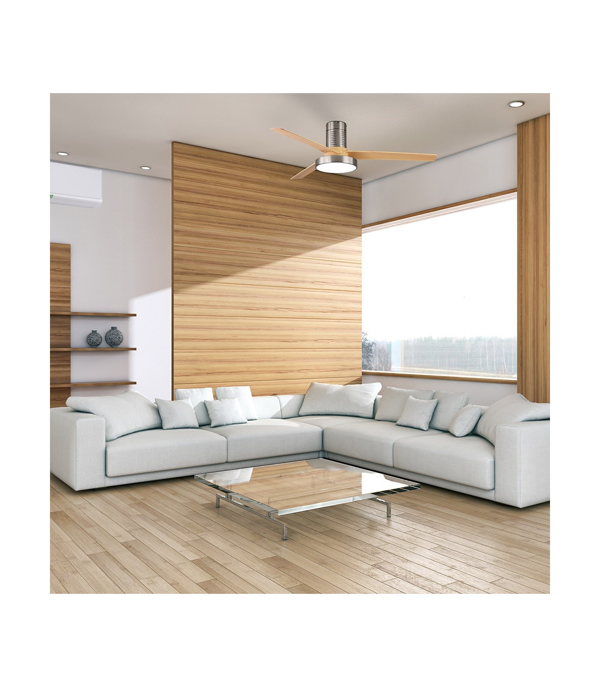 Ventilador de techo Pax Níquel DC 40W 3200Lm 3 Aspas Haya CCT