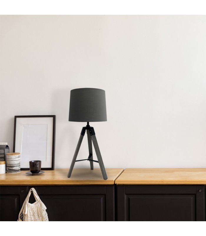 Lámpara Sobremesa Julen 1xE27 Madera Gris / Negro