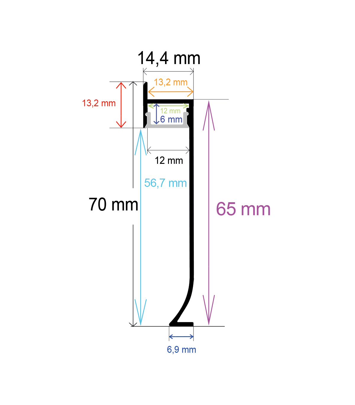 Perfil Aluminio Buho Rodapie Superficie + Tapas 2 metros
