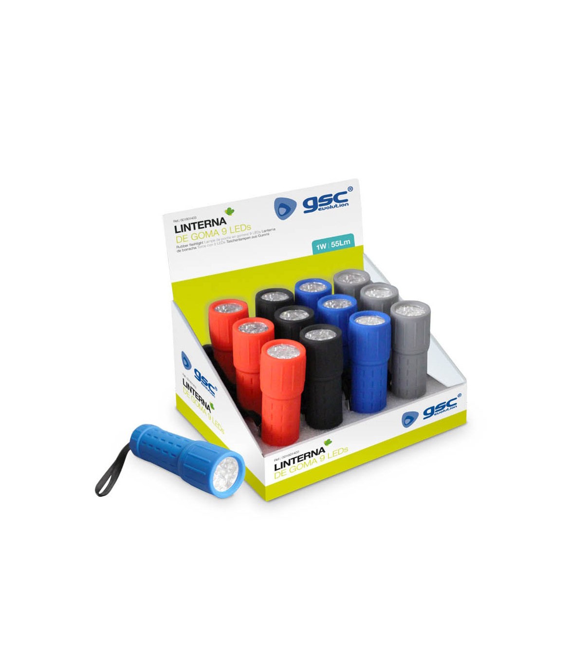 Linterna 1W 9 Leds Goma 3xAAA